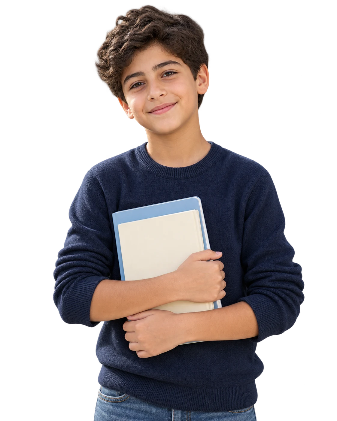 A smiling student holding books, an illustrative portrait created for this ANC concept